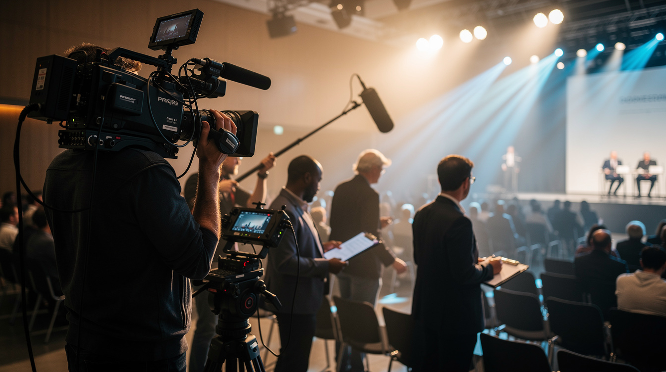 Camera operator filming a live event on a professional broadcast camera