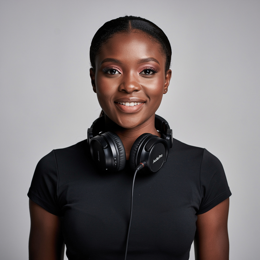 Studio portrait of a woman, audio engineer